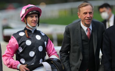 Jockey Zac Purton and trainer John Size celebrate a recent winner. Photo: Kenneth Chan
