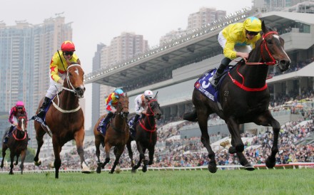 Lucky Sweynesse wins the Group One Queen’s Silver Jubilee Cup (1,400m) under James McDonald at Sha Tin on Sunday. Photos: Kenneth Chan
