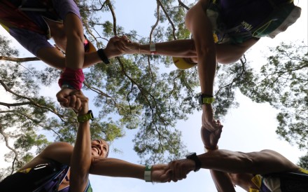 Team “Shall we walk?” at the start of Oxfam Trailwalker in Sai Kung on November 16, 2018. The 100km race that originated in Hong Kong is now also held in several countries around the world. Photo: Dickson Lee