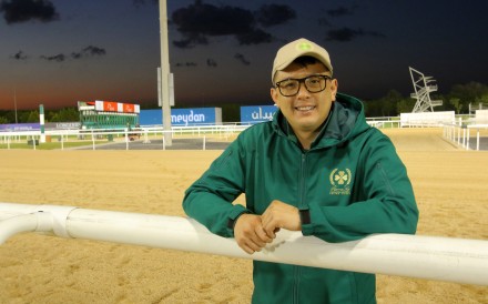 Pierre Ng watches trackwork at Meydan in March. Photos: Kenneth Chan