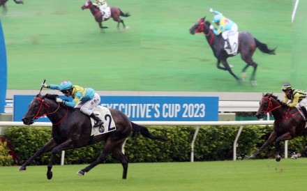 Karis Teetan punches the air as Victor The Winner snares the Class One HKSAR Chief Executive’s Cup (1,200m). Photos: Kenneth Chan