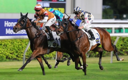 Atullibigeal (left) gets the better of Alacrity in the final strides at Sha Tin last month. Photo: Kenneth Chan.