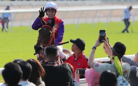 Brenton Avdulla acknowledges the crowd after bringing up his four-timer aboard Ensued. Photo: Kenneth Chan