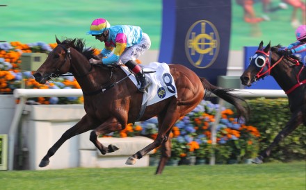 Taj Dragon takes out the Group Three Chinese Club Challenge Cup (1,400m) under Andrea Atzeni on New Year’s Day. Photo: Kenneth Chan