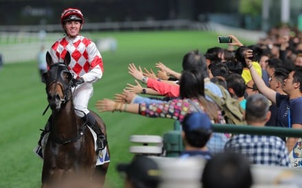 Ben Thompson is all smiles after guiding Courier Magic to victory at Happy Valley on March 20. Photos: Kenneth Chan