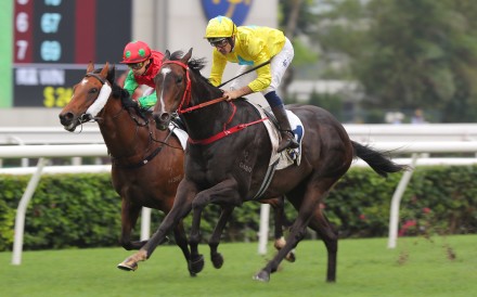 Lucky Sweynesse (outside) sees off Invincible Sage to win Sunday’s Group Two Sprint Cup (1,200m) at Sha Tin. Photos: Kenneth Chan