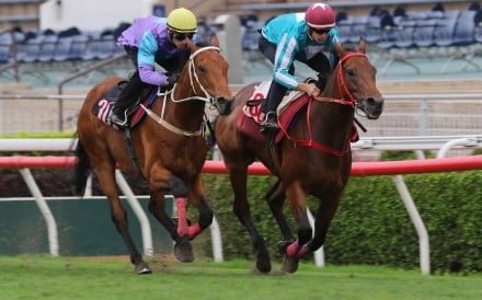 Romantic Warrior (right) cruises past Stunning Peach to win a Sha Tin trial. Photos: Kenneth Chan