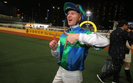 Zac Purton celebrates his 1,700th Hong Kong win after booting Copartner Prance home at Happy Valley. Photos: Kenneth Chan
