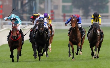 Prognosis (right) runs Romantic Warrior (left) to a length in last year’s Group One Hong Kong Cup. Photo: Kenneth Chan