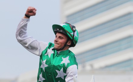 William Buick celebrates his Group One QE II Cup win on Pakistan Star in 2018. Photo: Kenneth Chan