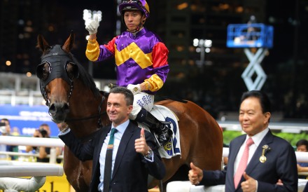 Douglas Whyte and Matthew Chadwick with Lucky Planet after his Happy Valley win. Photos: Kenneth Chan