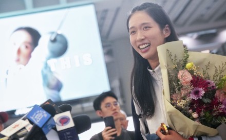 Olympic gold medalist Vivian Kong  arrives in Hong Kong. Photo: Elson Li