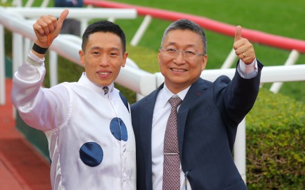 Jockey Vincent Ho and trainer Francis Lui soak up Golden Sixty’s win in last year’s Hong Kong Mile. Photos: Kenneth Chan