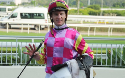 Zac Purton celebrates his second four-timer at Sha Tin in as many weeks. Photos: Kenneth Chan