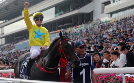 Lucky Sweynesse returns to the winners’ enclosure after last year’s Group One Hong Kong Sprint win. Photos: Kenneth Chan