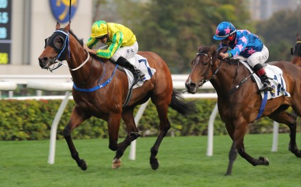 Sky Heart (left) holds off Winning Wing to score under Hugh Bowman last start. Photos: Kenneth Chan