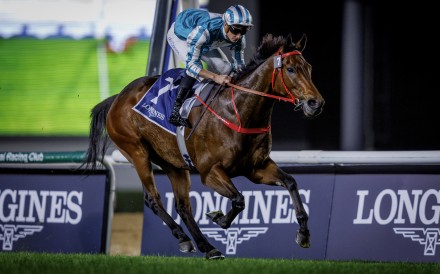 Romantic Warrior wins January’s Group One Jebel Hatta (1,800m) at Meydan. Photo: HKJC