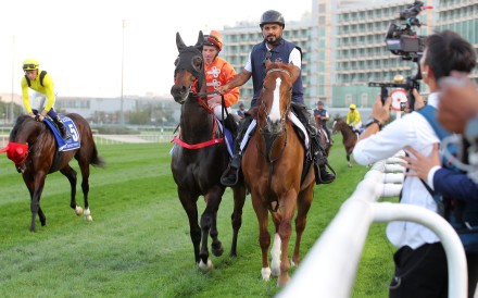 Howdeepisyourlove heads out to race under James McDonald in Dubai on Saturday. Photos: Kenneth Chan