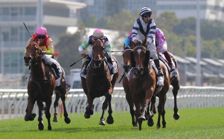 Rubylot storms home down the outside to win the Classic Cup. Photos: Kenneth Chan