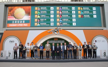 Connections after the Group One Chairman’s Sprint Prize (1,200m) barrier draw at Sha Tin on Thursday morning. Photos: Kenneth Chan