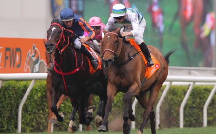 Voyage Bubble (white, blue and green colours) will bid to become the second winner of Hong Kong’s Triple Crown later this month. Photos: Kenneth Chan