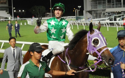 Jockey James Orman enjoys his first Hong Kong double. Photo: Kenneth Chan