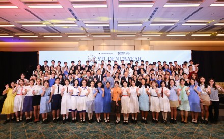Winners and nominees of the Student of the Year Awards gather at the Hong Kong Convention and Exhibition Centre on Saturday. Photo: Dickson Lee