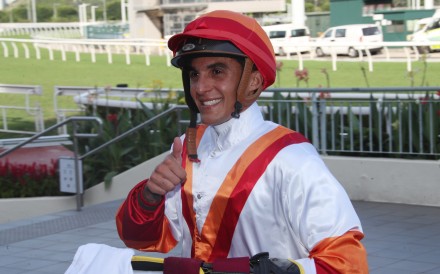 Hong Kong-based Keagan de Melo is in action at Greyville on Sunday. Photo: Kenneth Chan