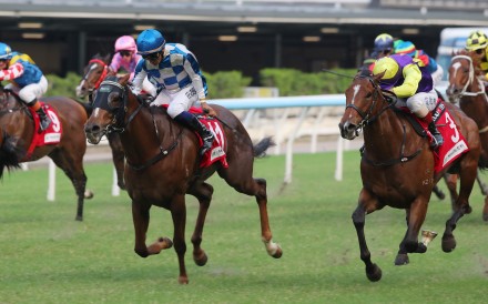 Storm Rider wins at Happy Valley under Karis Teetan. Photos: Kenneth Chan