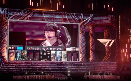South Korea’s T1 member Faker, or Lee Sang-hyeok, is seen on screen during the final of the League of Legends World Championship in Chengdu, southwestern China’s Sichuan province, on November 9, 2025. Photo: AFP