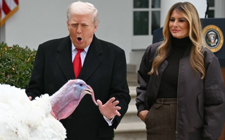 US first lady Melania Trump looks on as US President Donald Trump pardons Gobble the turkey at the White House on Tuesday. Photo: AFP