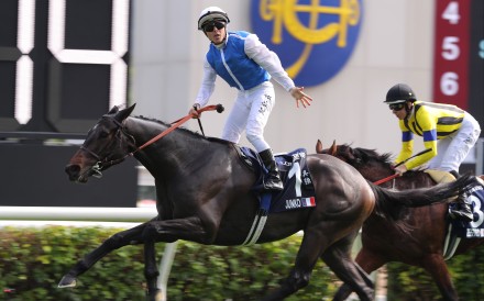 Maxime Guyon and Junko win the 2023 Group One Hong Kong Vase (2,400m). Photos: Kenneth Chan