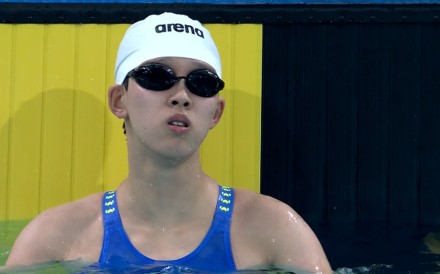 Hong Kong swimmer Lau Chiu-yee wins gold in Shenzhen. Photo: RTHK