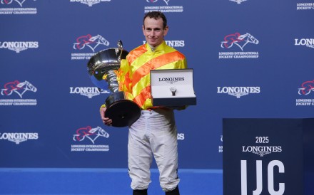 Ryan Moore celebrates his third International Jockeys’ Championship crown at Happy Valley on Wednesday night. Photos: Kenneth Chan
