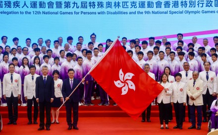 Chief Executive John Lee Ka-chiu and other officials attend the flag presentation of the Hong Kong delegation to the 12th National Paralympic Games for Persons with Disabilities and the 9th National Special Olympic Games of the People’s Republic of China on November 24. Photo: Jonathan Wong
