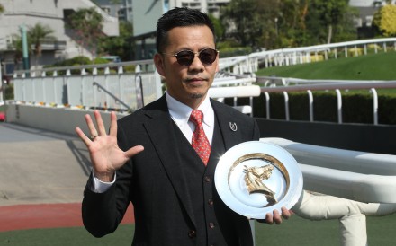 Frankie Lor celebrates his 500th winner at Sha Tin. Photos: Kenneth Chan