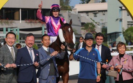 Jockey Luke Ferraris and connections of Happy Boss lap up his Sha Tin triumph. Photos: Kenneth Chan