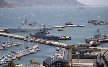 A Russian corvette ship is seen near Cape Town, South Africa, on January 9. The Will For Peace exercise brings together navies from Brics-plus countries. Photo: AFP
