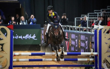 Hong Kong’s Carrie Wang clears a jump during the first Asian Youth Challenge Competition at the AsiaWorld-Expo. Photo: Elson Li