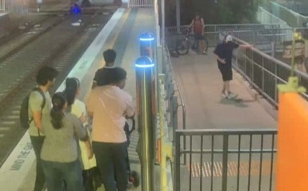 CCTV footage shows passengers escaping in fright as a snake slithered up a ramp towards the railway platform in Sydney on February 1, 2026. 
                                
                                