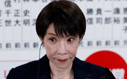 Japan’s Prime Minister Sanae Takaichi, leader of the ruling Liberal Democratic Party, speaks to the media at the LDP headquarters in Tokyo on Sunday. Photo: EPA