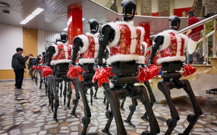 Humanoid robots from Chinese company Unitree Robotics are seen backstage at the CCTV Spring Festival Gala in Beijing on January 28, 2025. The organisers of this year’s gala have partnered with robotics and embodied intelligence companies, including Unitree, Galbot and MagicLab, for the show. Photo: Xinhua