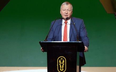 Winfried Engelbrecht-Bresges speaking at the Asian Racing Conference closing ceremony in Riyadh. Photo: HKJC