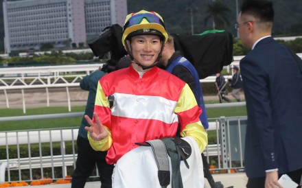 Jerry Chau celebrates his Sha Tin treble. Photos: Kenneth Chan