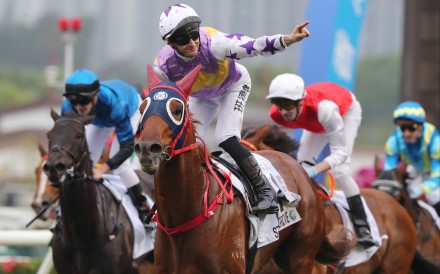 Harry Bentley celebrates as Stormy Grove wins the Classic Cup. Photos: Kenneth Chan