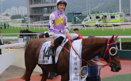 Harry Bentley is all smiles after winning the Classic Cup on Stormy Grove. Photos: Kenneth Chan