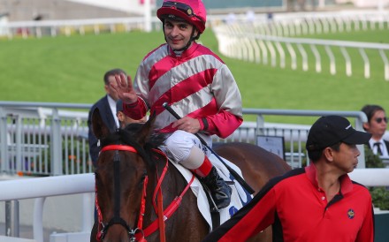 Andrea Atzeni celebrates his first Hong Kong four-timer at Sha Tin on March 8. Photos: Kenneth Chan