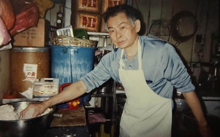 Ha Fan-ming, one of the founders of Hong Kong fish ball noodle restaurant chain Ha Ming Kee, makes fish balls by hand at the brand’s first branch in Mong Kok. Now his son, Roger Ha, has taken the reins. Photo: courtesy of Roger Ha