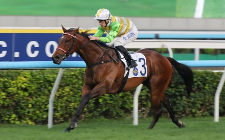 Richard Kingscote guides Rising Force to victory last month. Photos: Kenneth Chan