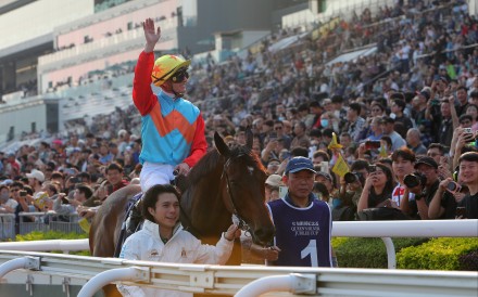 Jockey Zac Purton soaks up the attention from fans at Sha Tin after Ka Ying Rising’s record-breaking 18th straight win in February. Photos: Kenneth Chan